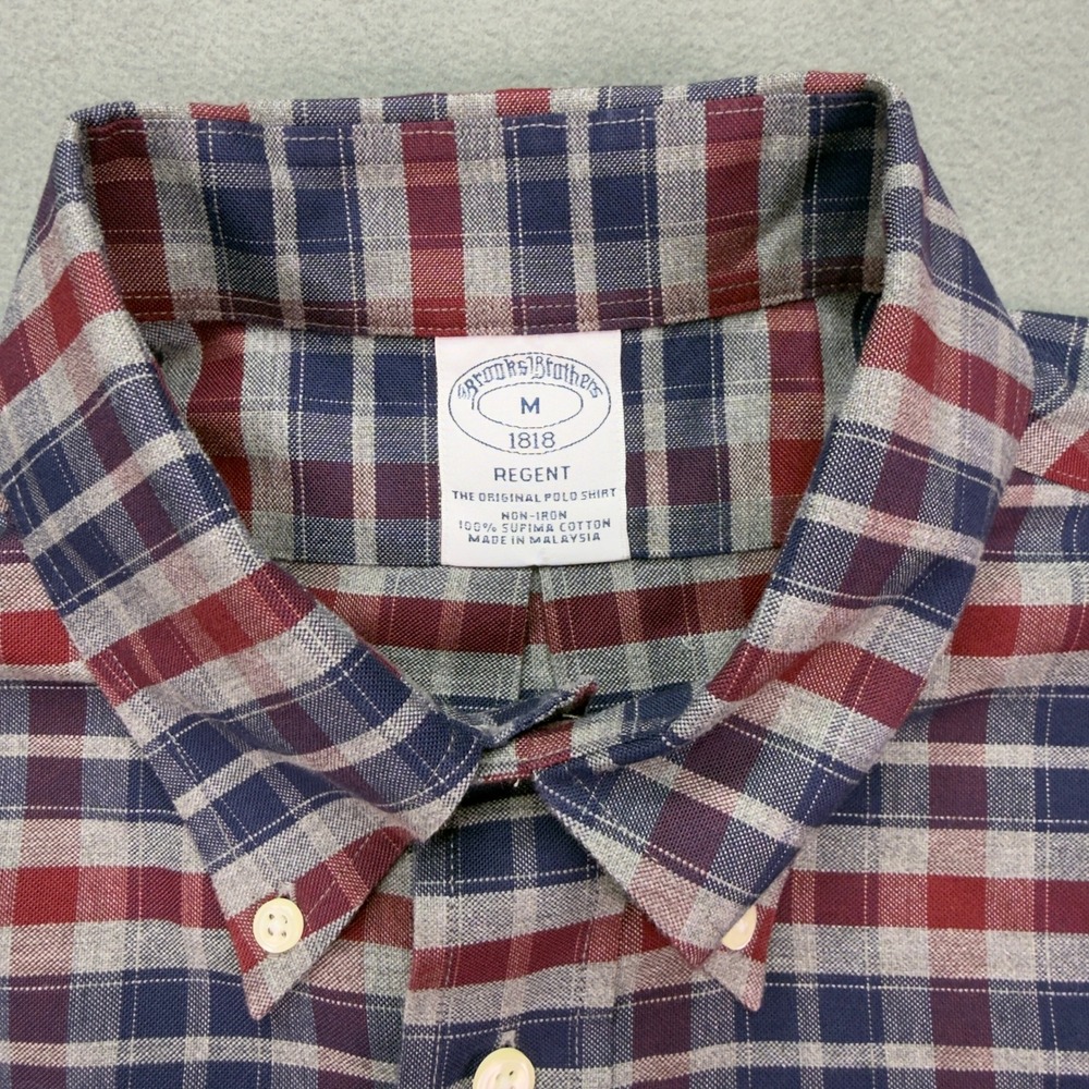 Brooks Brothers Regent Fit Plaid Button Down Shirt Medium Red Blue Grey - Picture 2 of 8